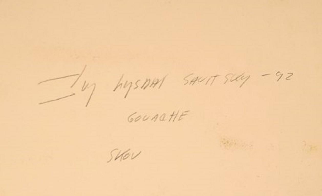Danois Ivy Lysdal, gouache sur carton, peinture moderniste abstraite, datée de 1992 en vente