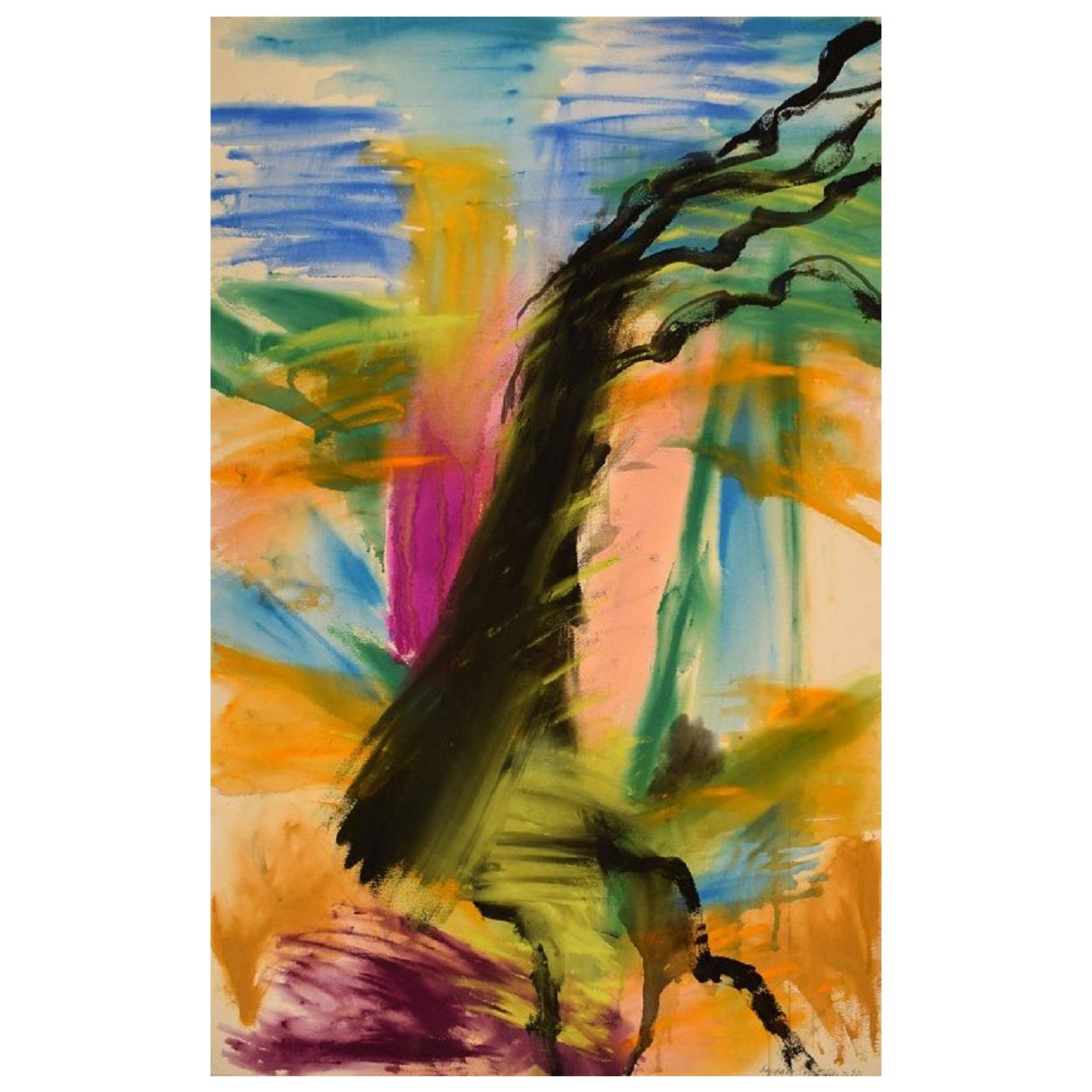 Ivy Lysdal, gouache sur carton, peinture moderniste abstraite, datée de 1992 en vente