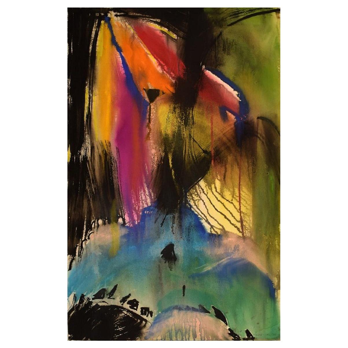 Ivy Lysdal, gouache sur carton, peinture moderniste abstraite, datée de 1992