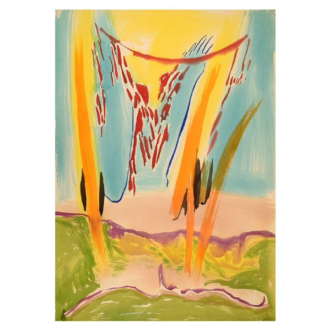 Peinture moderniste abstraite à la gouache sur carton, Ivy Lysdal