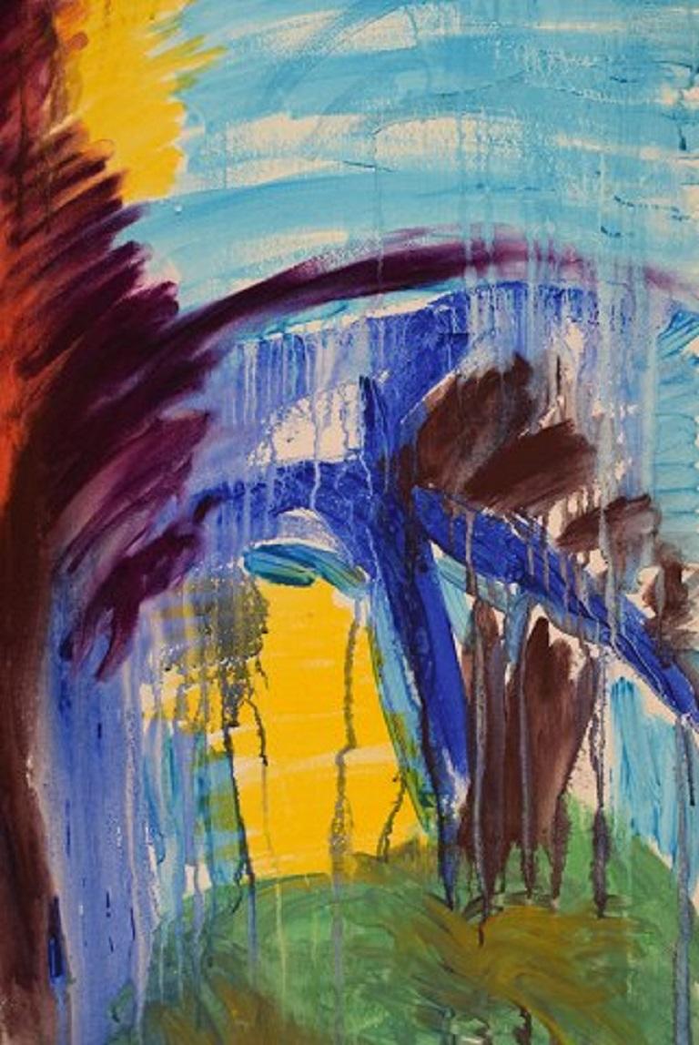 Ivy Lysdal, geboren 1937. Dänischer Keramiker und Maler. 
Gouache auf Karton. 
Abstrakte modernistische Malerei. Bunte Palette. 
Ende des 20. Jahrhunderts.
Maße: 100 x 70 cm.
Provenienz: Eigenes Atelier des Künstlers

Ausbildung an der