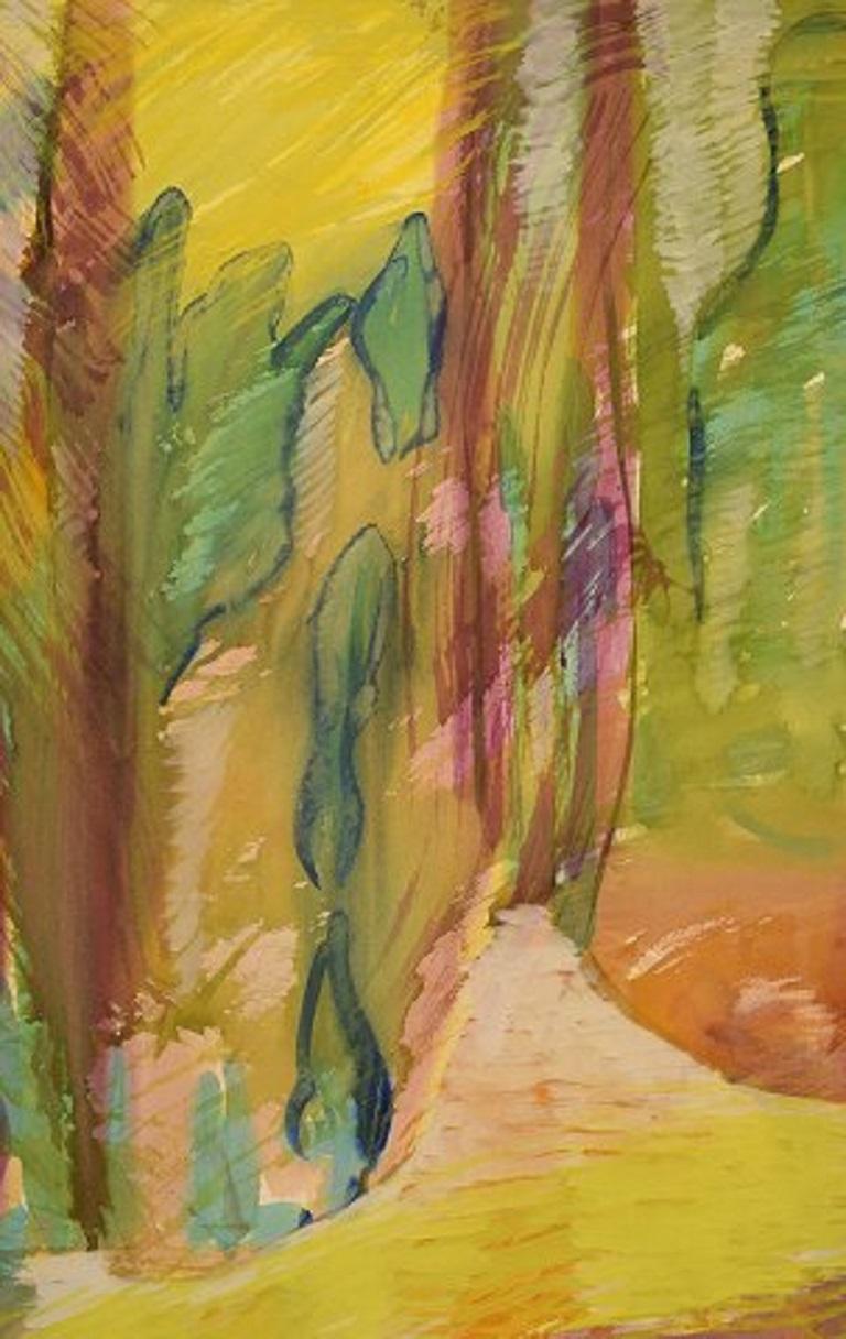 Ivy Lysdal, geboren 1937. Dänischer Keramiker und Maler. 
Gouache auf Karton. 
Abstrakte modernistische Malerei. Bunte Palette. 
Ende des 20. Jahrhunderts.
Maße: 100 x 70 cm.
Provenienz: Eigenes Atelier des Künstlers

Ausbildung an der