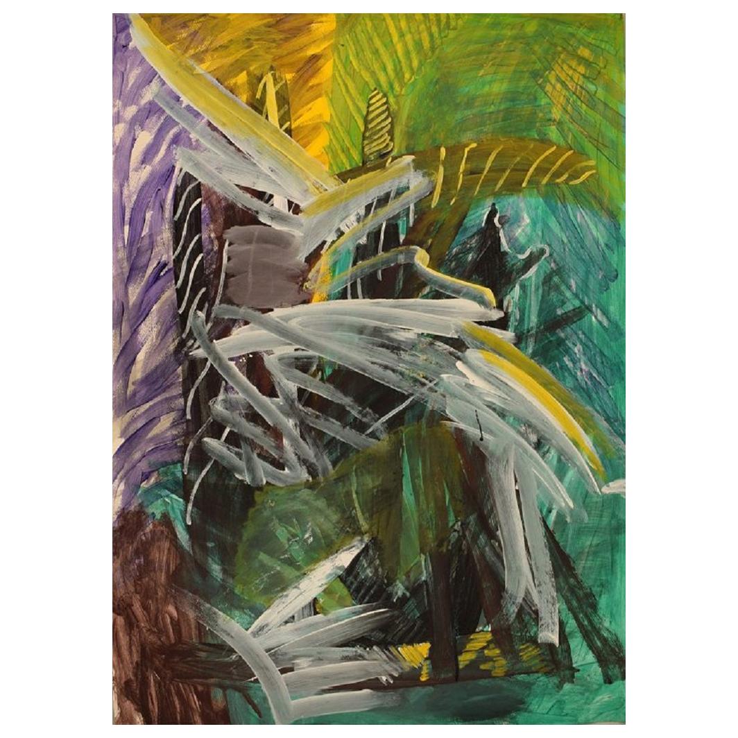 Ivy Lysdal, Gouache on Cardboard, Abstract Modernist Painting, Late 20th Century For Sale