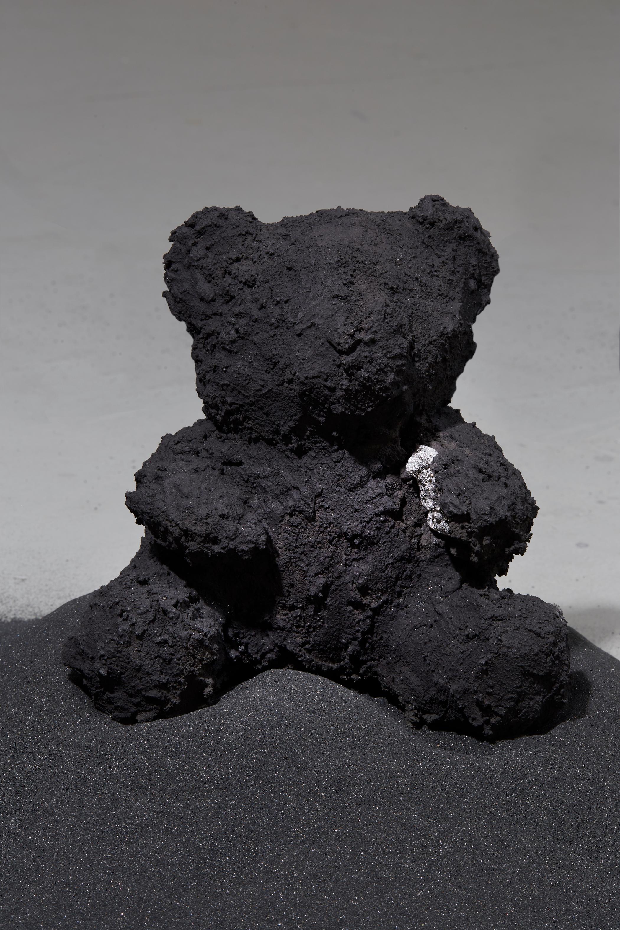 Concrete sculpture of Teddy Bear: 'Black Bear with Gem'