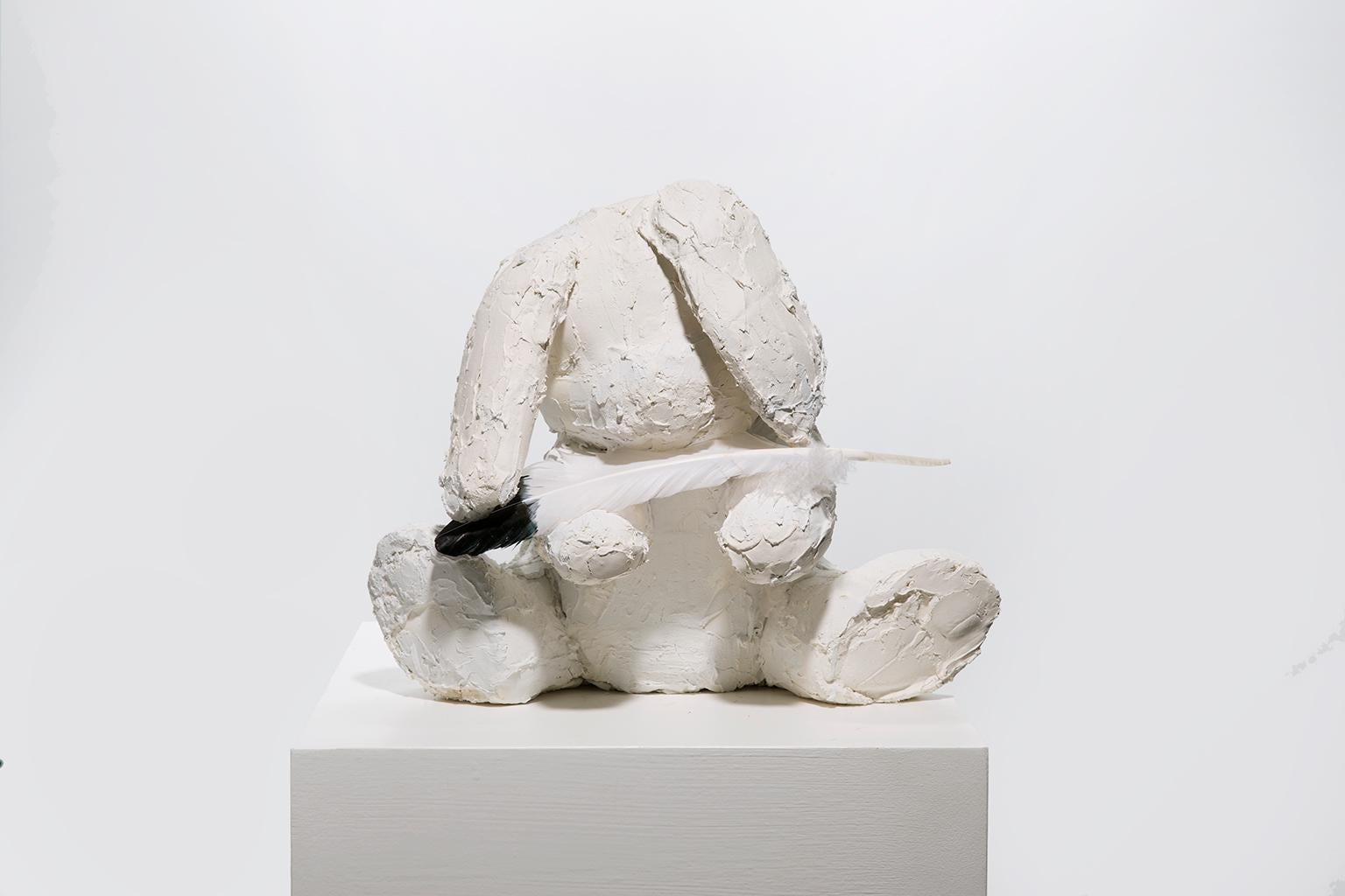 Ivy Naté Figurative Sculpture - Sculpture of Bunny with feather: 'Bunny with Feather'