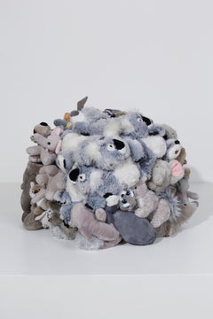 Sculpture of stuffed animal cube: "Cube'