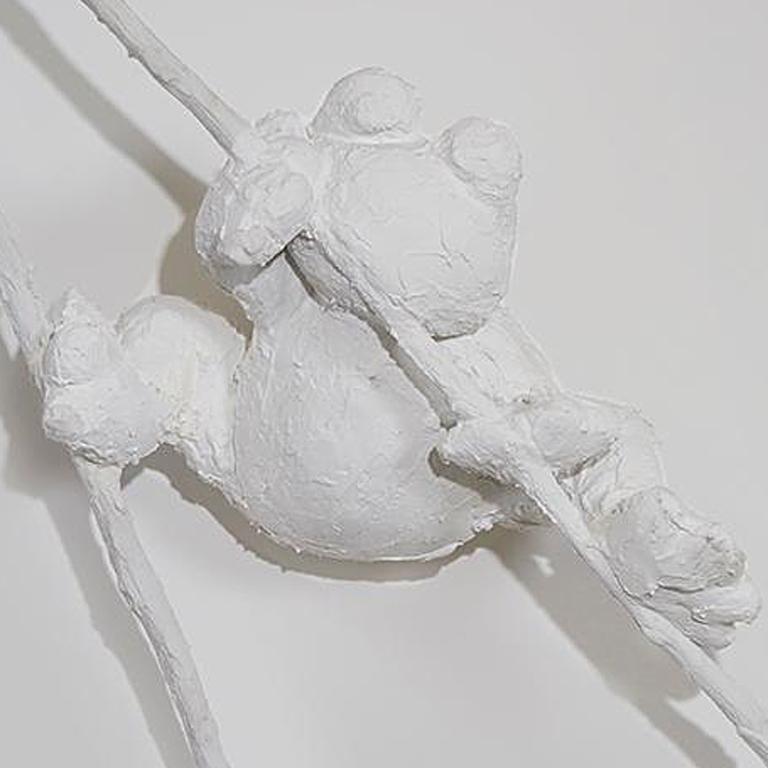 Wall sculpture of frog on branch: 'Frog' - Contemporary Mixed Media Art by Ivy Naté