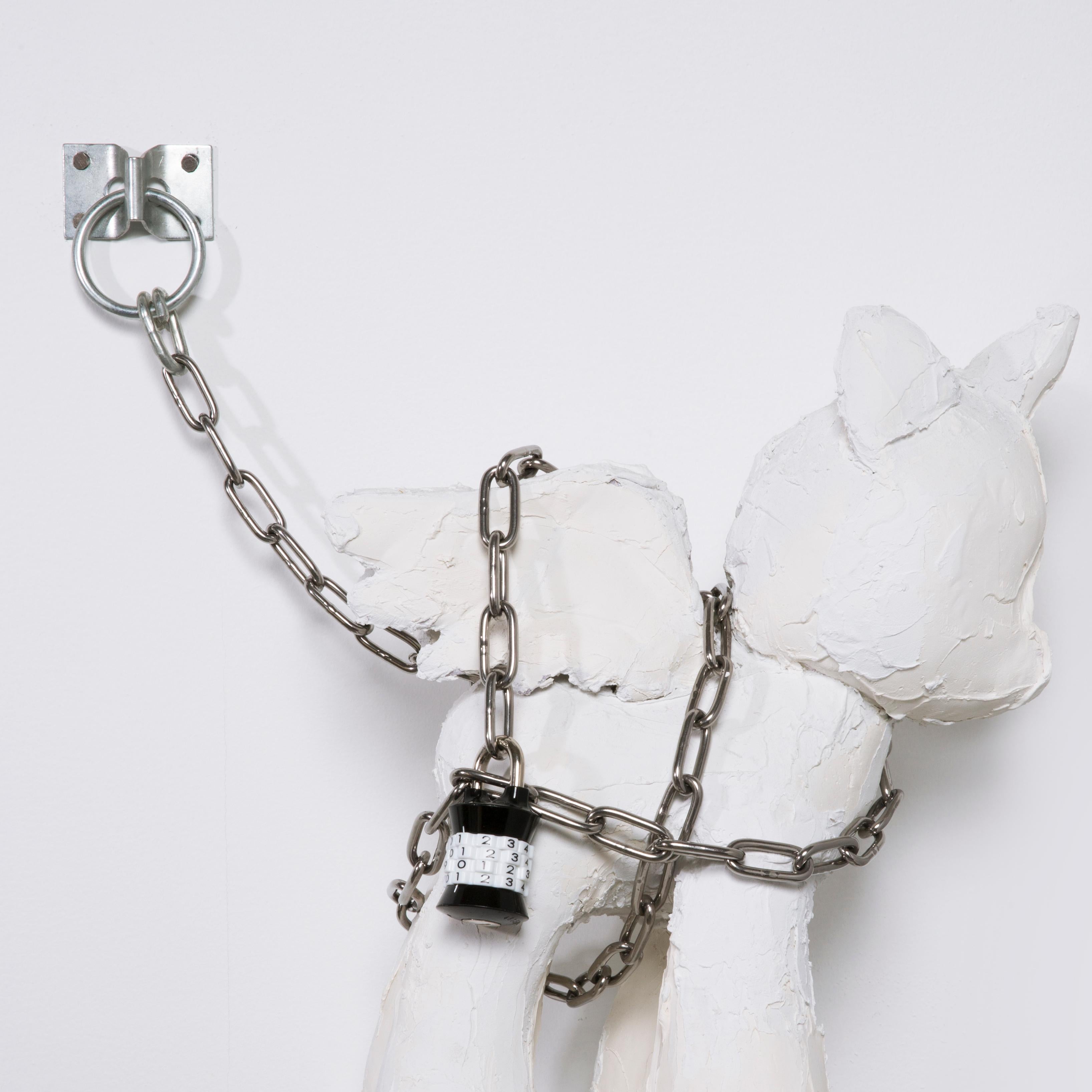 Sculpture of Unicorn with Chain: 'Unicorn in Chains' - Gray Figurative Sculpture by Ivy Naté