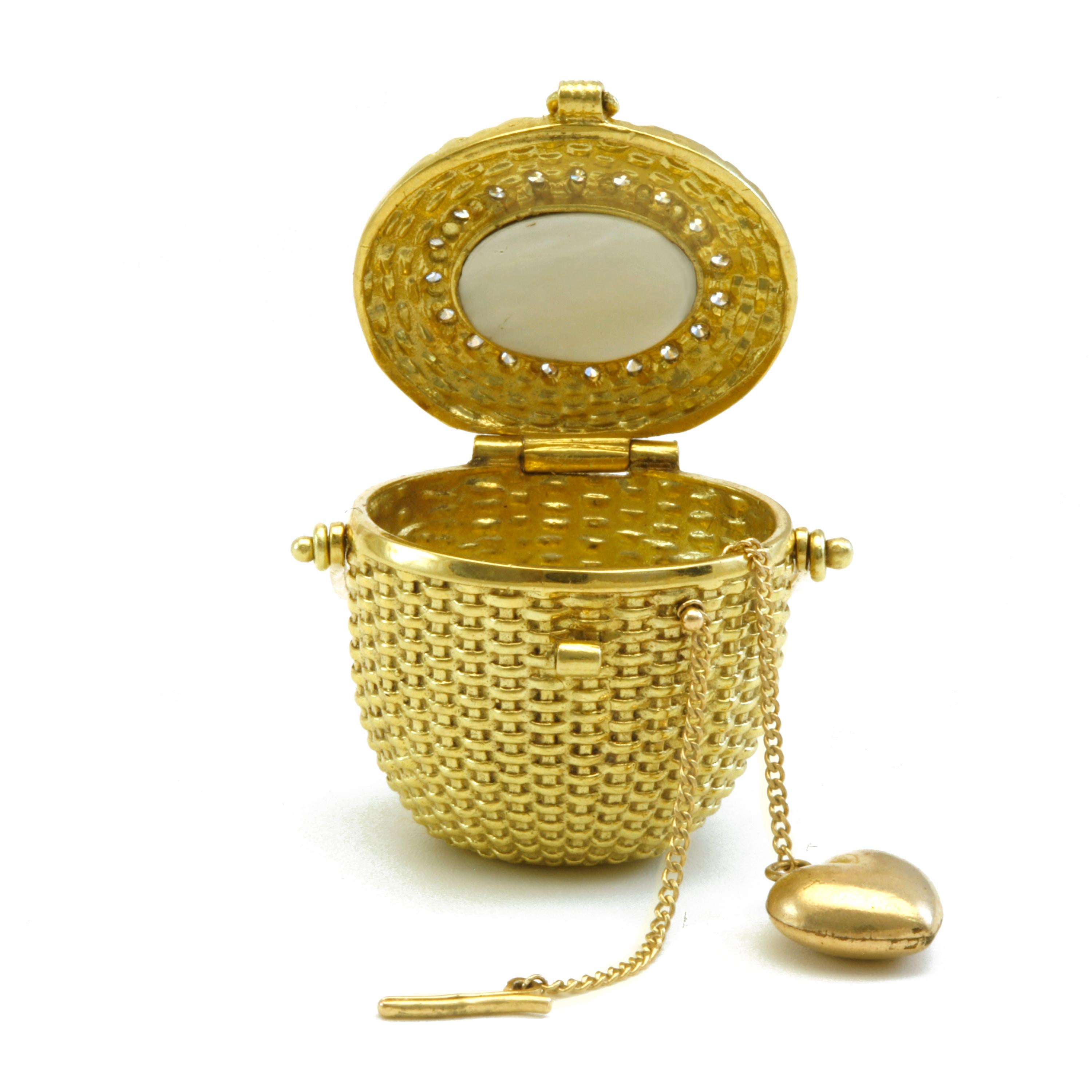 Round Cut Diana Kim England Nantucket Lightship Locket in 18k Gold with Ebony and Diamonds For Sale