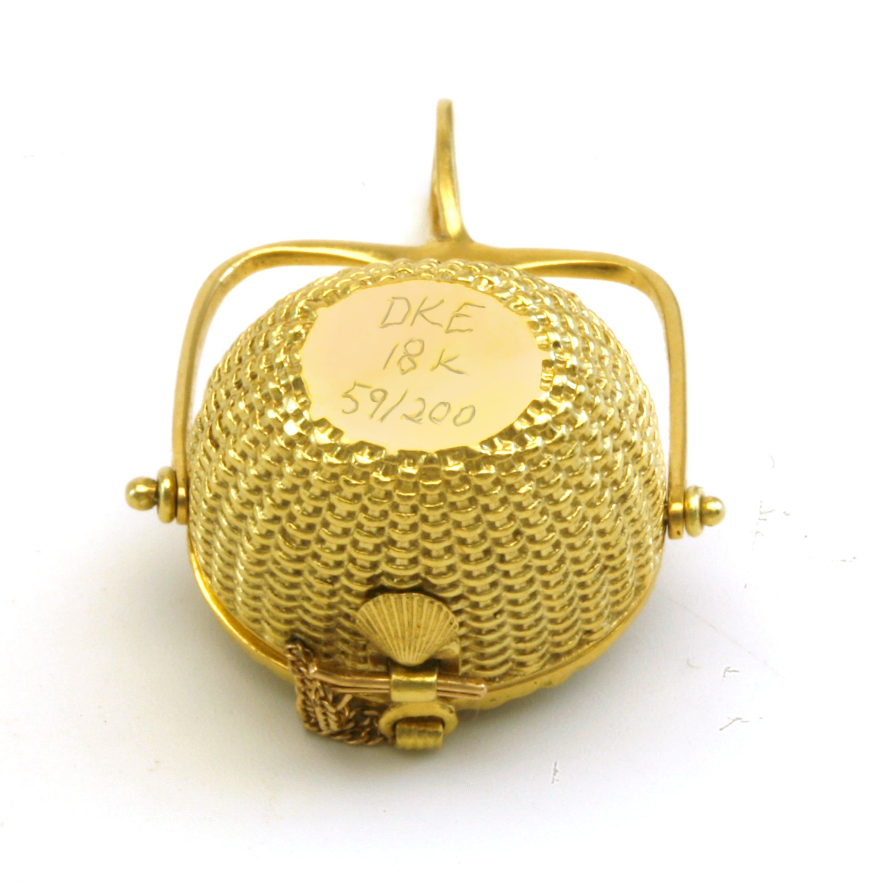 Women's or Men's Diana Kim England Nantucket Lightship Locket in 18k Gold with Ebony and Diamonds For Sale