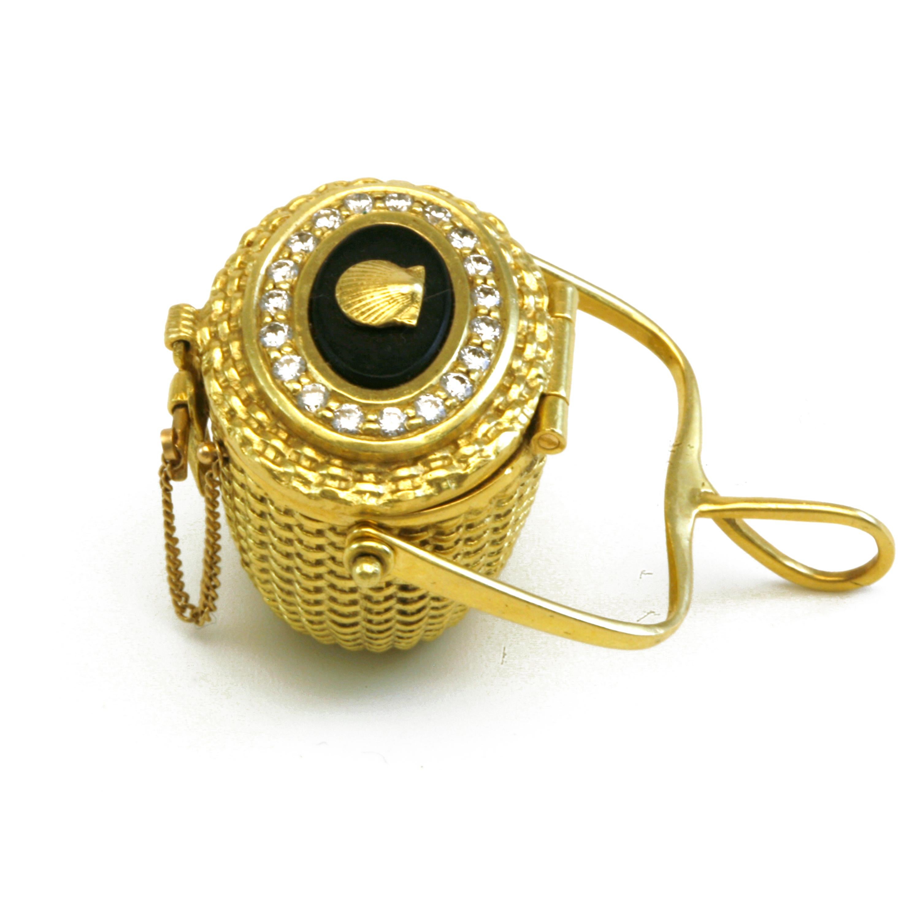 Diana Kim England Nantucket Lightship Locket in 18k Gold with Ebony and Diamonds For Sale 1