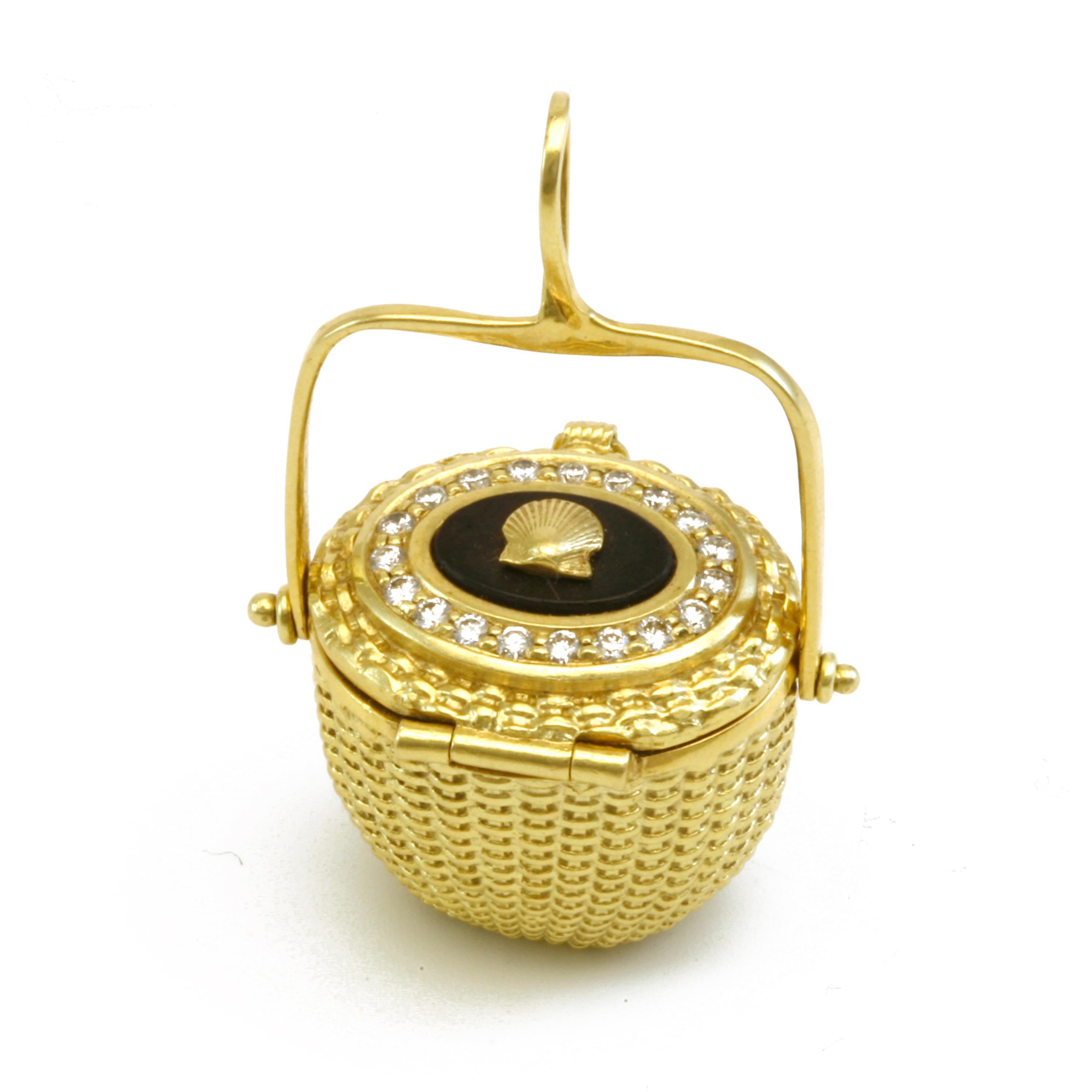 Diana Kim England Nantucket Lightship Locket in 18k Gold with Ebony and Diamonds For Sale 2