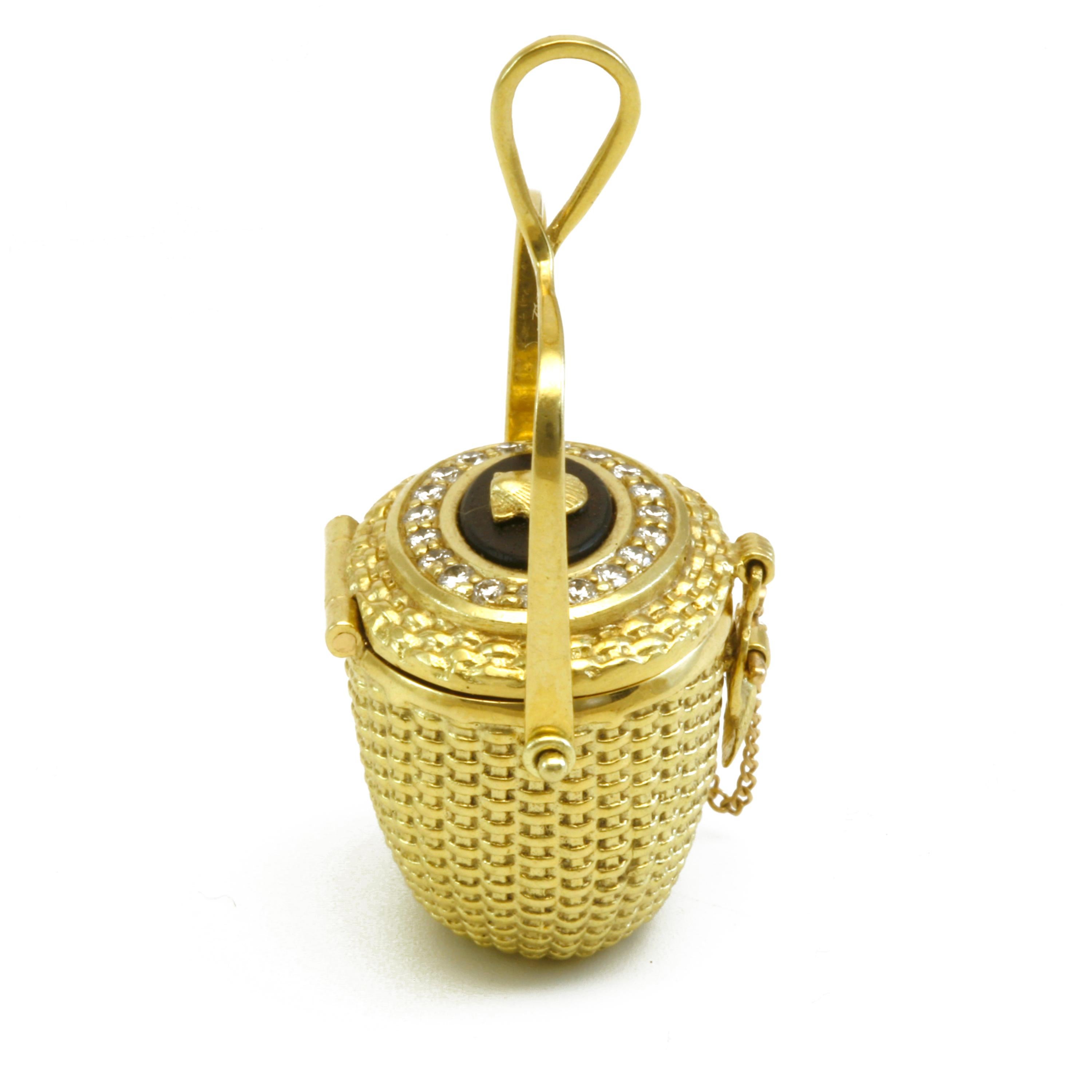 Diana Kim England Nantucket Lightship Locket in 18k Gold with Ebony and Diamonds For Sale 3