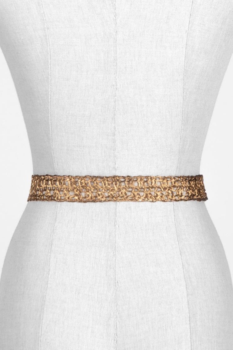 Ivy or Maple Leaf Buckle Gold Tone Metal Woven Belt c. 1970s at 1stDibs