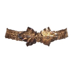 Ivy or Maple Leaf Buckle Gold Tone Metal Woven Belt c. 1970s