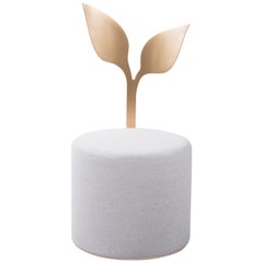 Ivy Pouf White from "Giardino Botanico" in Satin Brass Finish and Velvet