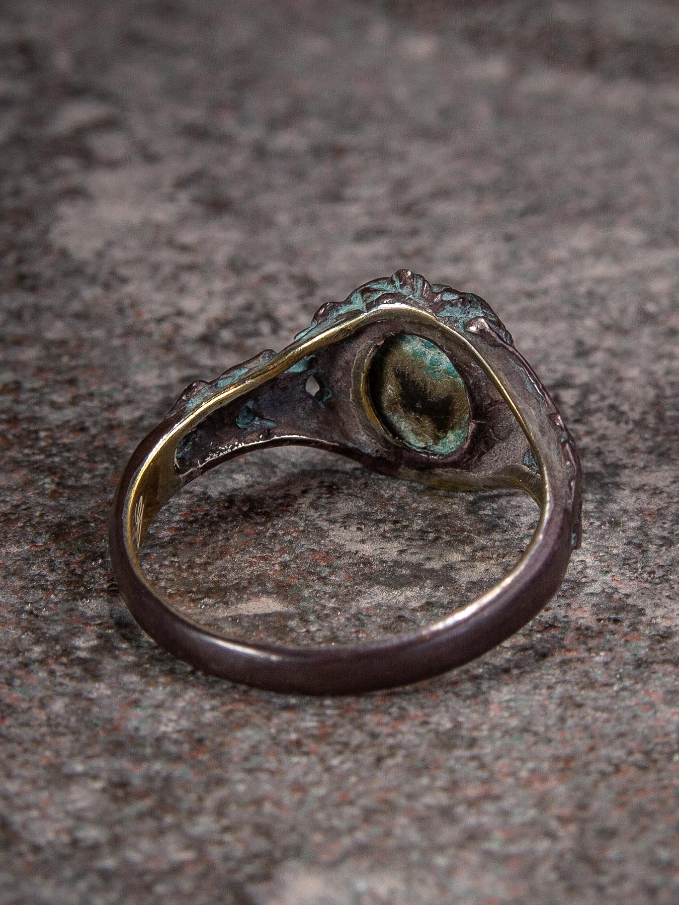 Ivy Ring Turquoise in Patinated Gold Silver Antique Style For Sale 8