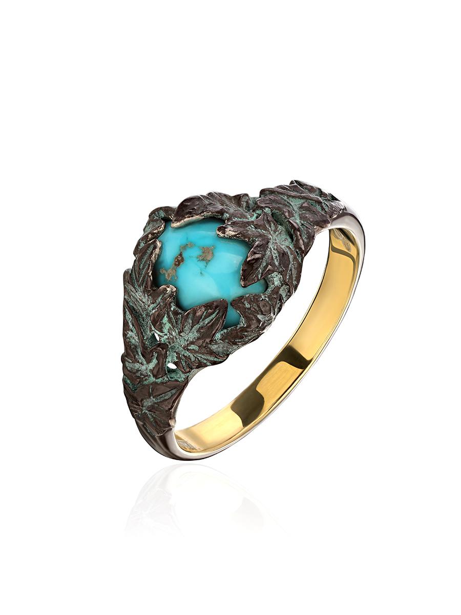 Ivy Ring Turquoise in Patinated Gold Silver Antique Style For Sale 10