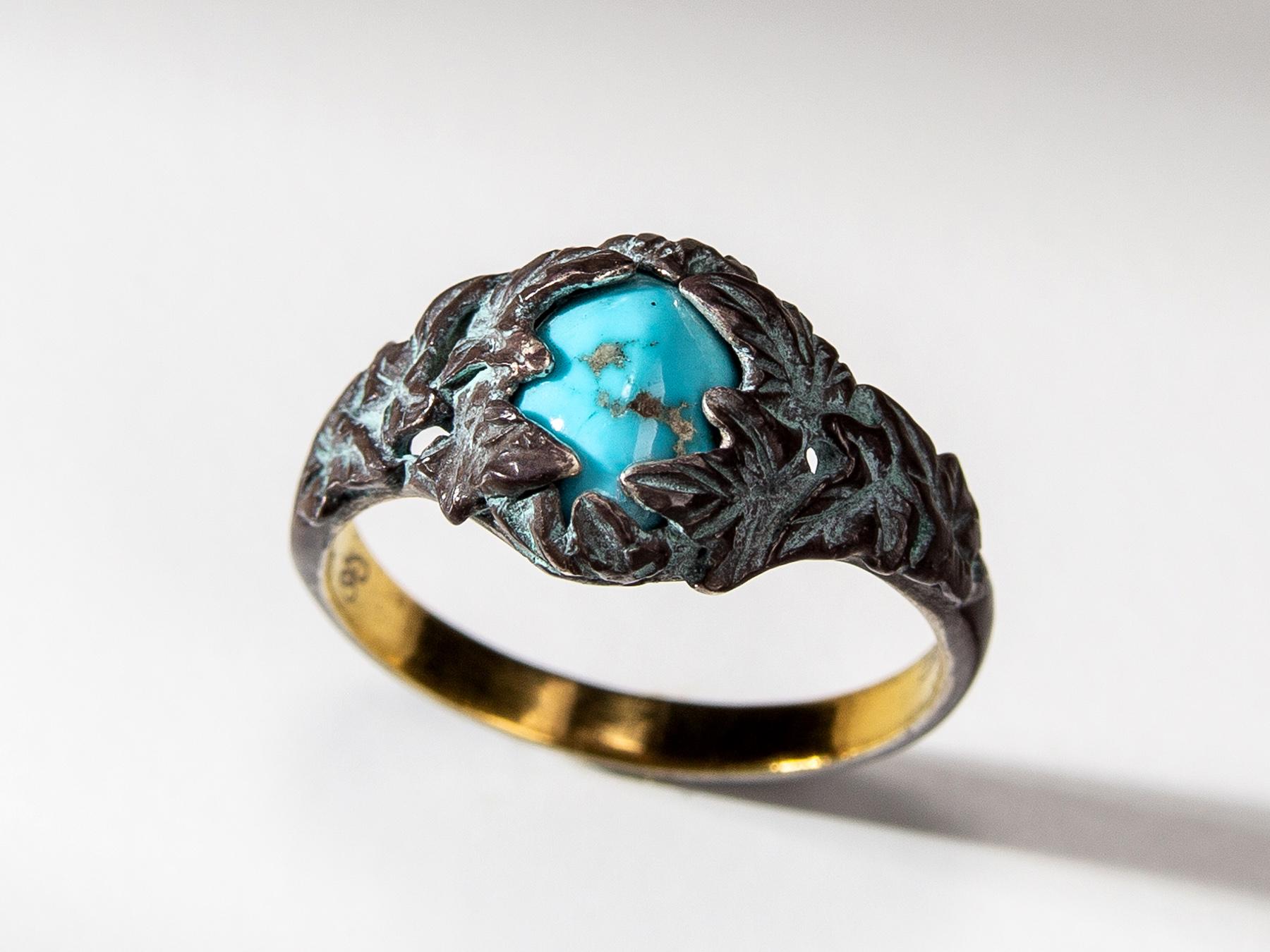 Ivy Ring Turquoise in Patinated Gold Silver Antique Style For Sale 2
