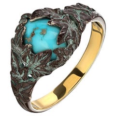 Ivy Ring Turquoise in Patinated Gold Silver Antique Style