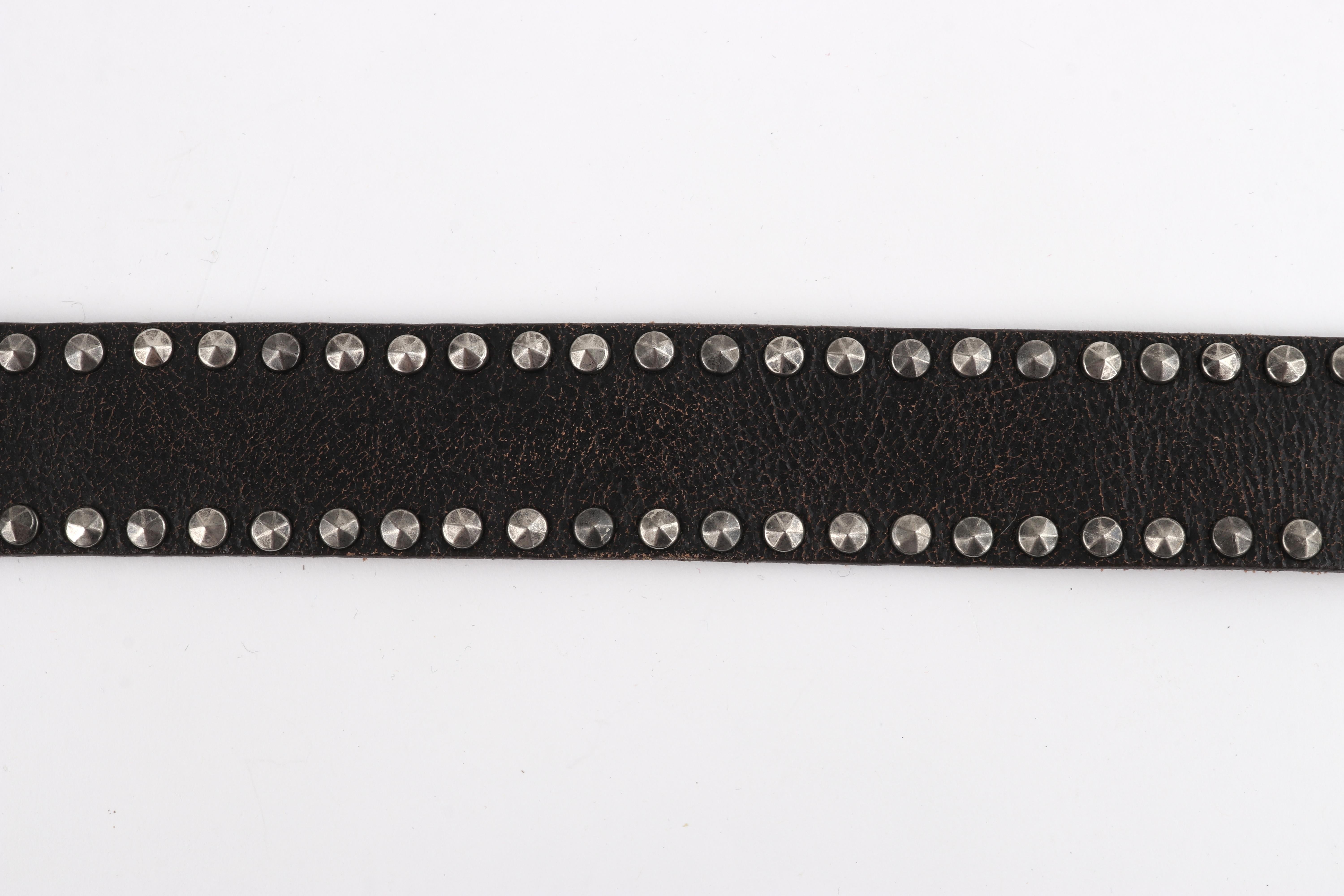 I.V.Y. Spain OOAK Rock & Roll Brown Leather Studded Belt Pyrite Metal Buckle 10