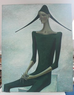 Thoughtful. Figurative Oil Painting, Cold tones, Monochromatic, European art