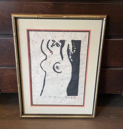 Iwao Akiyama Signed Limited Ed. Japanese Woodblock Print of Nude Female Goddess