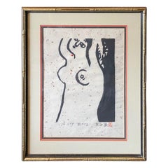 Iwao Akiyama Signiert Limited Ed. Japanischer Farbholzschnitt einer nackten weiblichen Göttin