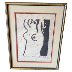 Iwao Akiyama Signed Limited Ed. Japanese Woodblock Print of Nude Female Goddess