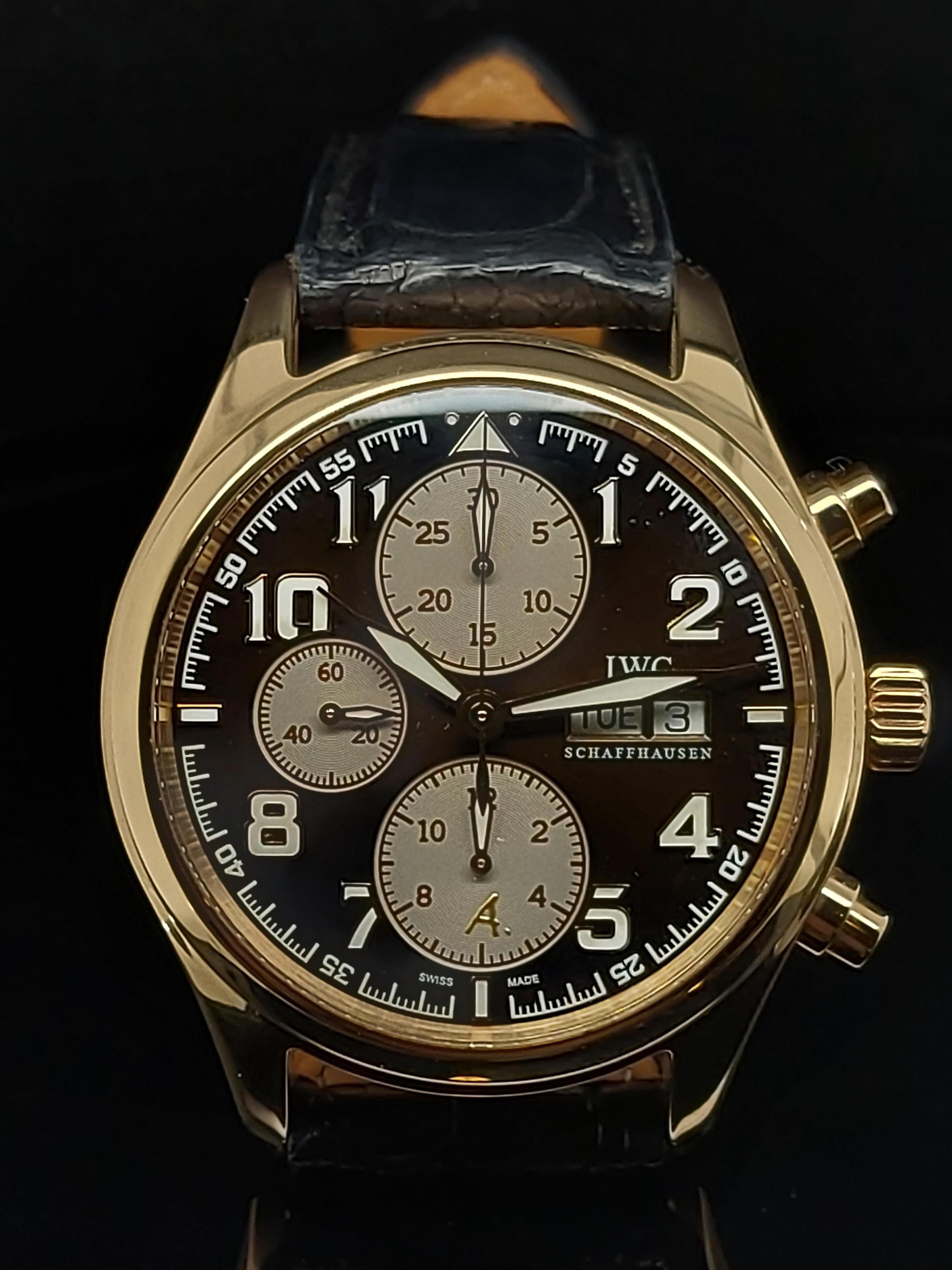 IWC 18k Rose Gold Limited Edition Antoine De Saint Exupery Pilot Chronograph Gents Wristwatch

This is a SOLD OUT  limited edition piece of only 250 manufactured and sold worldwide, to celebrate author and pilot Antoine de Saint Exupery, for his