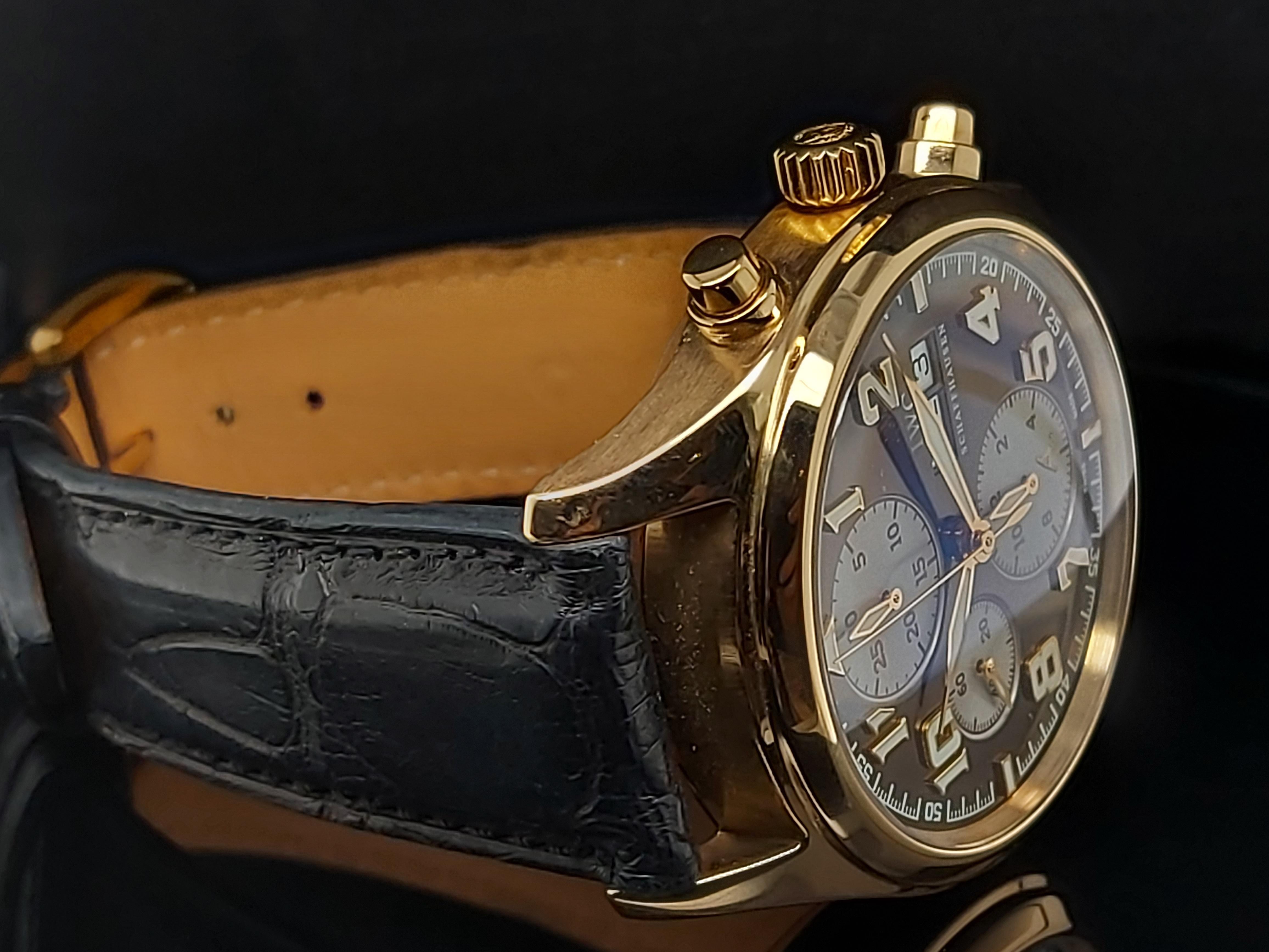 Modern IWC 18kt Gold Limited Edition Antoine Saint Exupéry Pilot Chronograph Wristwatch For Sale