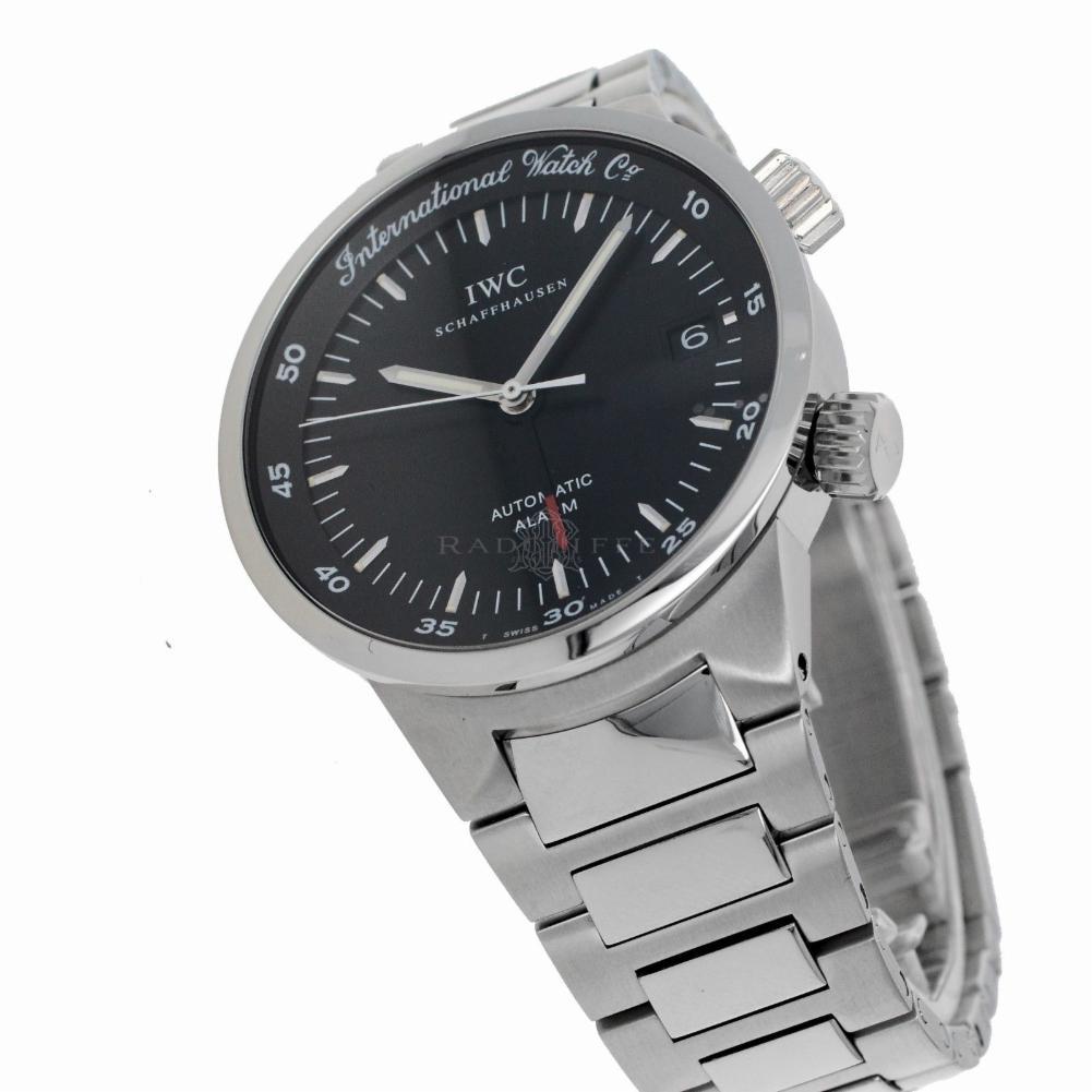 IWC 3537 GST Alarm IW3537 Black Dial Stainless Steel Swiss Automatic Watch In Excellent Condition In Miami, FL