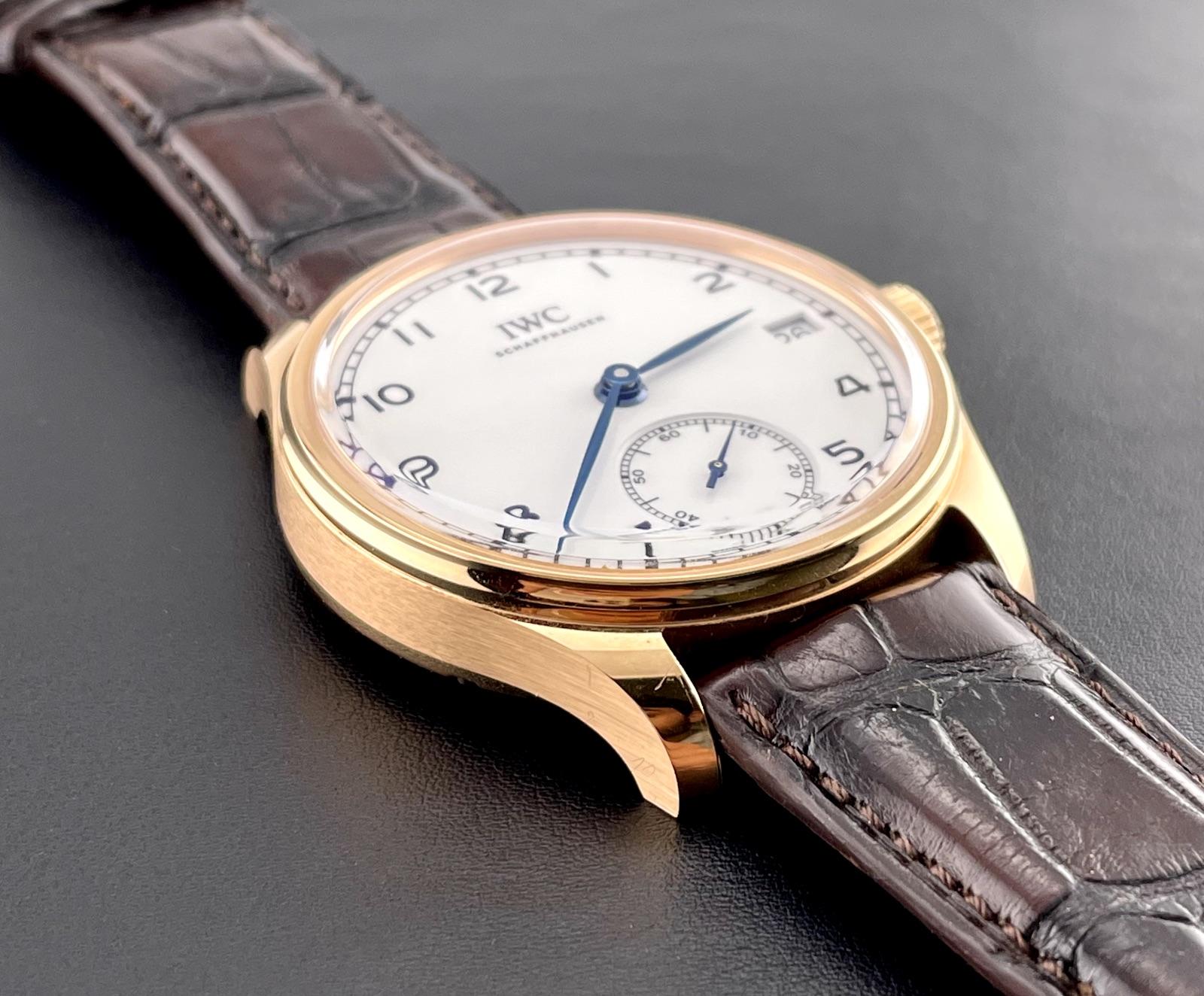 IWC 43MM Schaffhausen Portugieser 18k Rose Gold White Dial Leather Band IW510211 For Sale 6