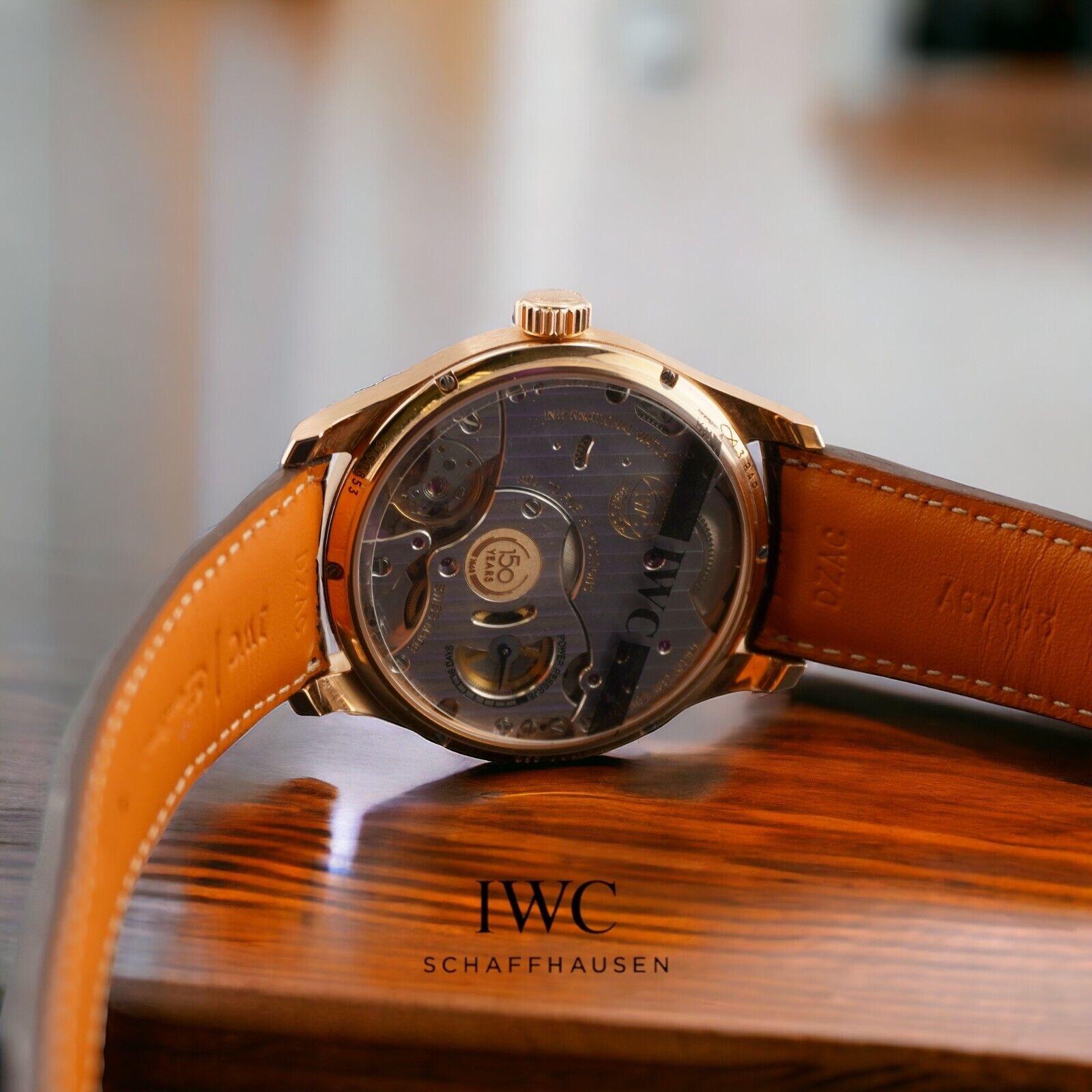 IWC 43MM Schaffhausen Portugieser 18k Rose Gold White Dial Leather Band IW510211 In Excellent Condition For Sale In Pleasanton, CA