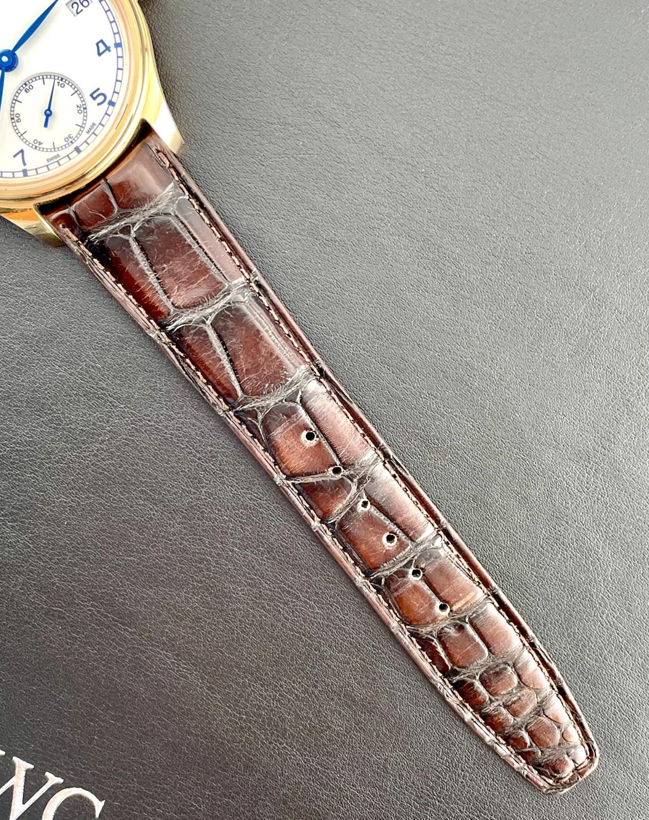 IWC 43MM Schaffhausen Portugieser 18k Rose Gold White Dial Leather Band IW510211 In Excellent Condition For Sale In Pleasanton, CA