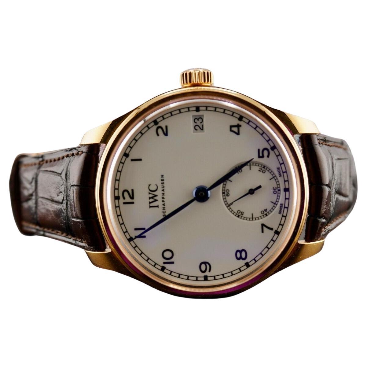 IWC 43MM Schaffhausen Portugieser 18k Rose Gold weißes Zifferblatt Lederband IW510211