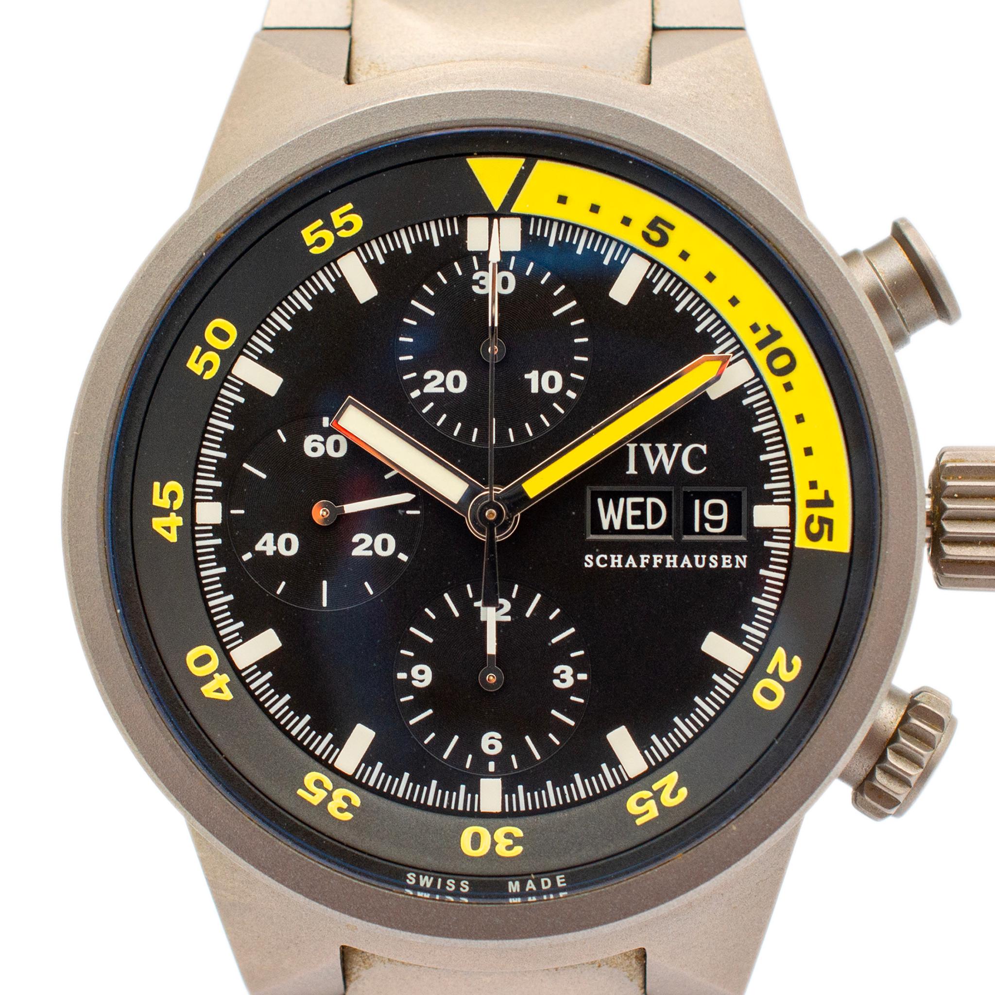 Brand: IWC

Gender: Men's

Metal Type: Titanium

Weight: 129.54 grams

Mens Titanium IWC Swiss made watch with original box and papers. The 