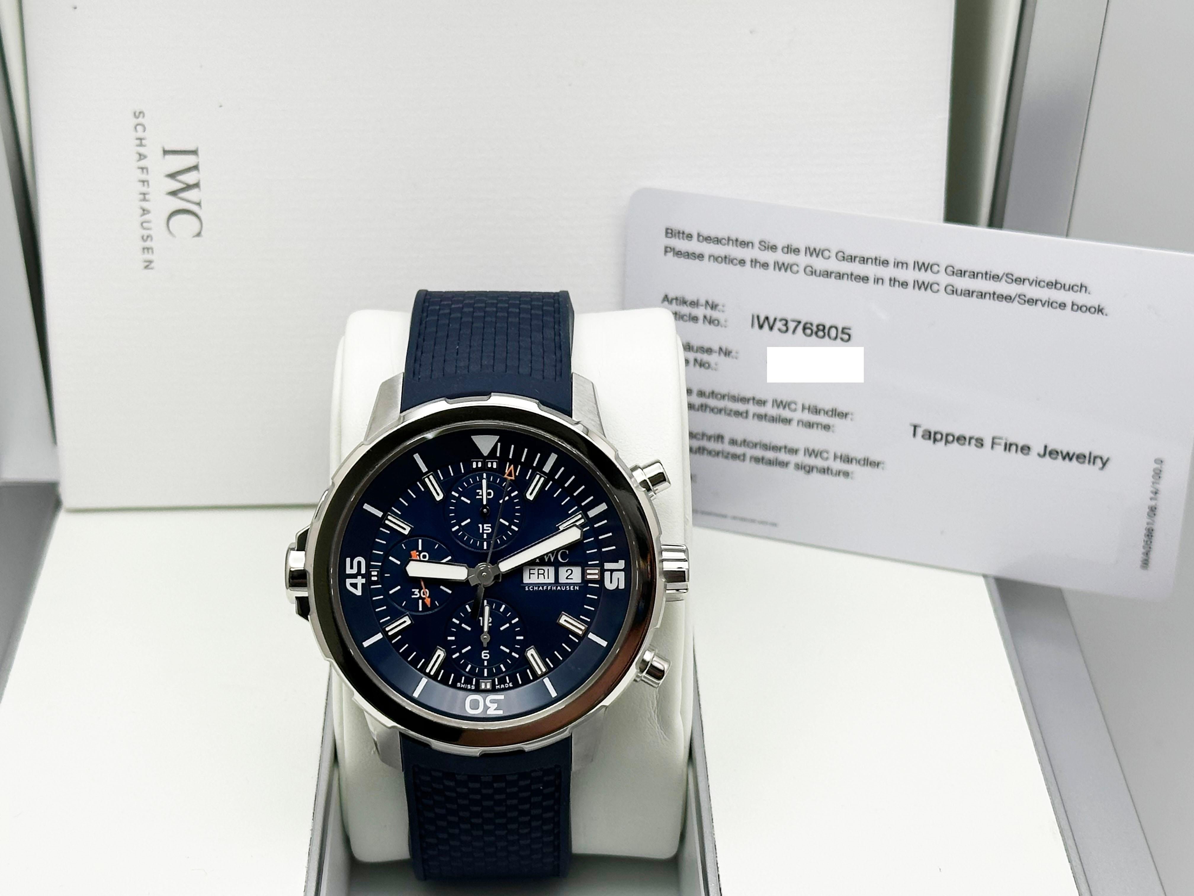 IWC Aquatimer Cronografo IW376805 Cinturino in gomma in acciaio inossidabile Scatola di carta 44mm In condizioni ottime in vendita a San Diego, CA