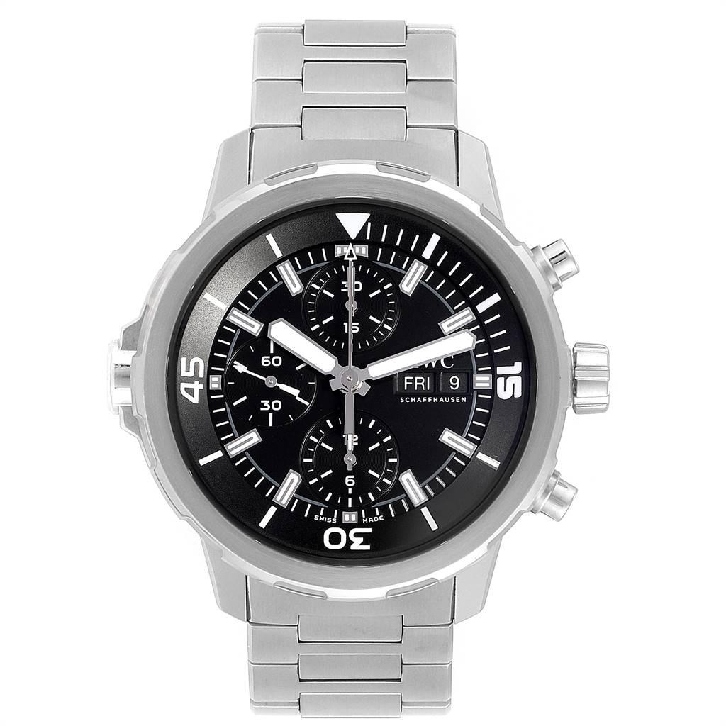 IWC Aquatimer Day Date Automatic Chronograph Mens Watch IW376804 Unworn. Automatic self-winding chronograph movement. Stainless steel case 44.0 mm in diameter. Black bezel ring located under the crystal. Scratch resistant sapphire crystal. Black