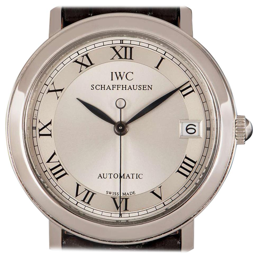 IWC Automatic Gents Platinum Silver Roman Dial Wristwatch For Sale