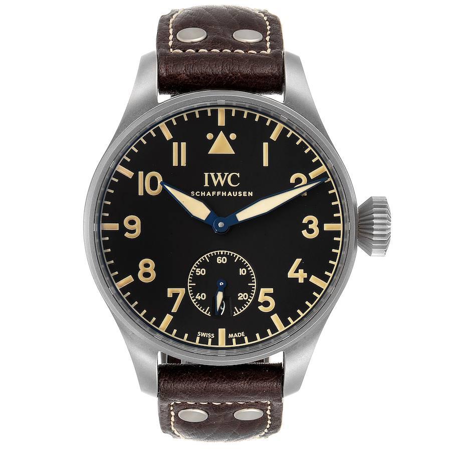 IWC Big Pilot Heritage Black Dial Titanium Mens Watch IW510301 Box Papers. Automatic self-winding movement. Titanium case 48.0mm in diameter. Inner soft-iron case for additional protection against magnetic fields.Power reserve indicator on a case