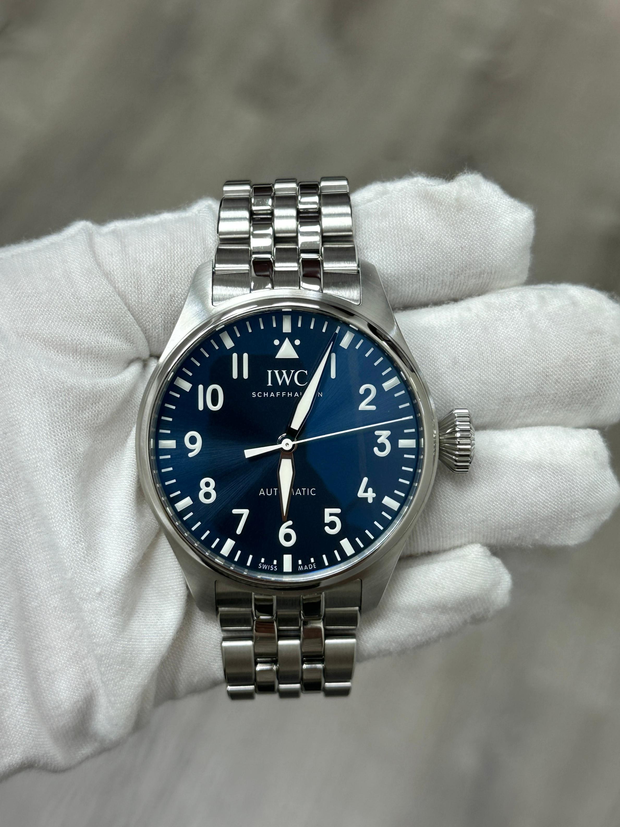 Reloj de Aviador IWC Big Pilot IW329304 43mm Esfera Azul Acero Inoxidable Caja Papel en venta 4