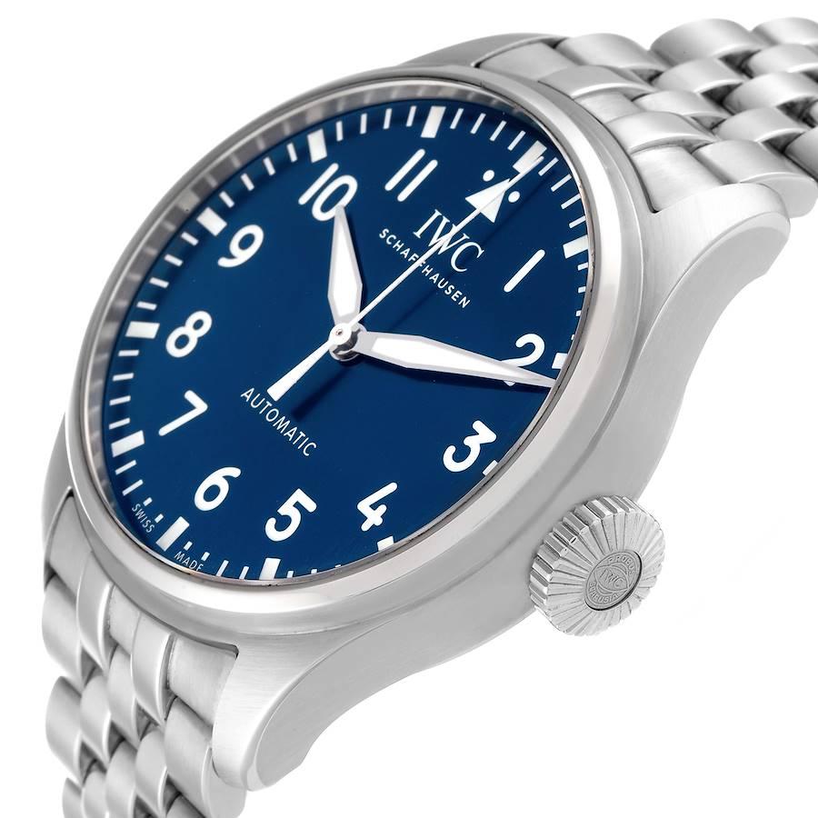 IWC Montre automatique Big Pilots à cadran bleu en acier pour hommes 43 mm avec carte boîte IW329304 en vente 1