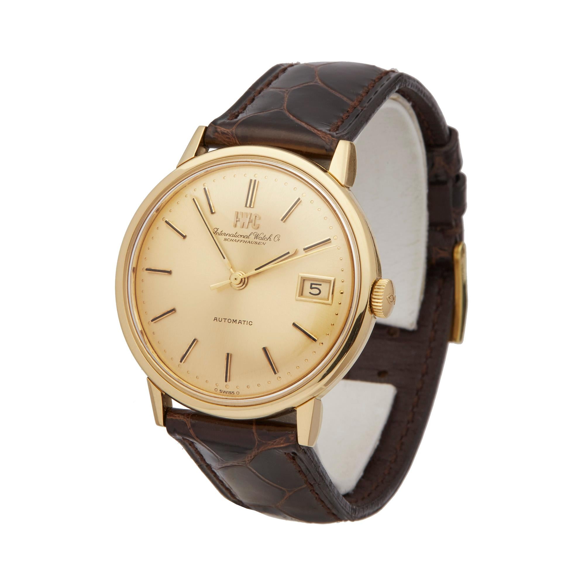 Reference: COM1967
Manufacturer: IWC
Model: Cal.8541
Model Reference: Cal.8541
Age: Circa 1970's
Gender: Men's
Box and Papers: Box only
Dial: Champagne Baton
Glass: Plexiglass
Movement: Automatic
Water Resistance: To Manufacturers