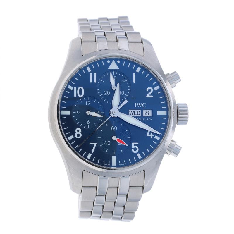 Brand: IWC
Model: Chronograph Pilot's Watch 41
Model Number: IW388102
Movement: Automatic
Number of Jewels: 33
Warranty: One Year Warranty
Movement Maker: Swiss
Dial Color: Blue

Metal Content: Stainless Steel

Fastening Type: Deployment