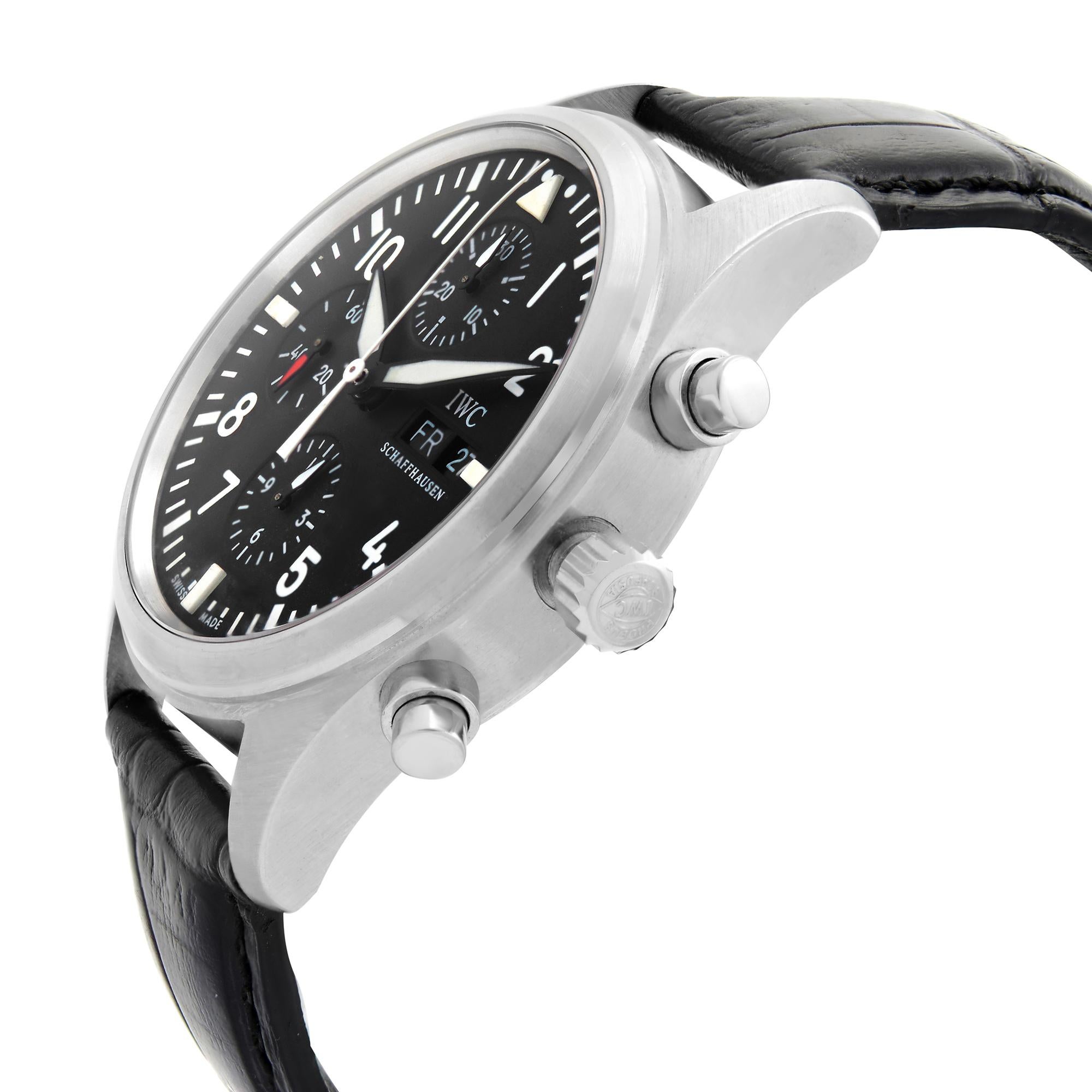 IWC Classic Pilot Day Date Steel Black Dial Automatic Men's Watch IW371701 In Good Condition In New York, NY