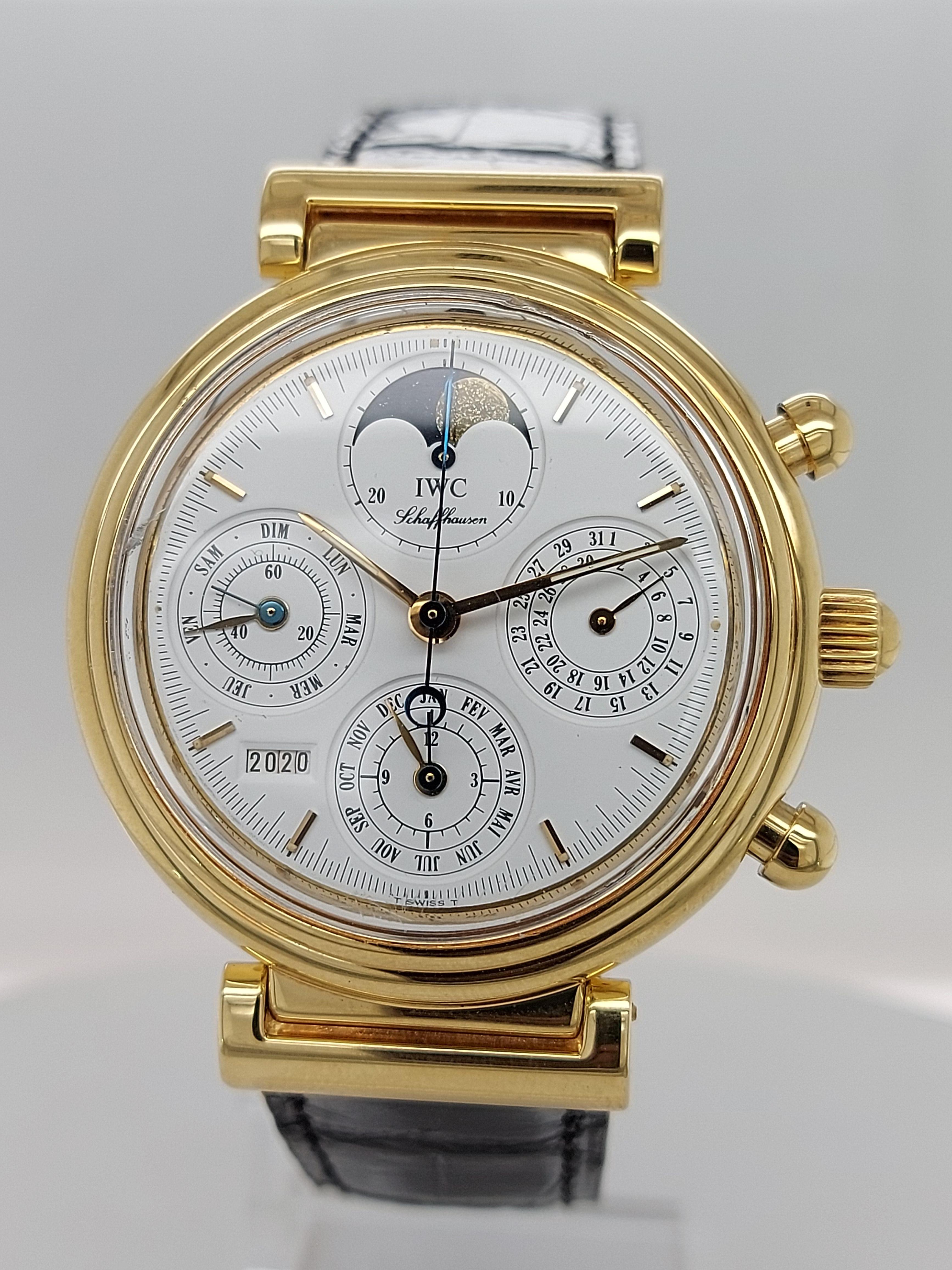 IWC Da Vinci Perpetual Calendar, Automatic, 18 kt Yellow Gold Case, 39 mm

Reference: IW3750

Movement: Automatic

Functions:  Hours, Minutes, Small-seconds, Day, Date, Month, Year, Perpetual calendar 

Caliber: 79061, Basic caliber 7750, Power