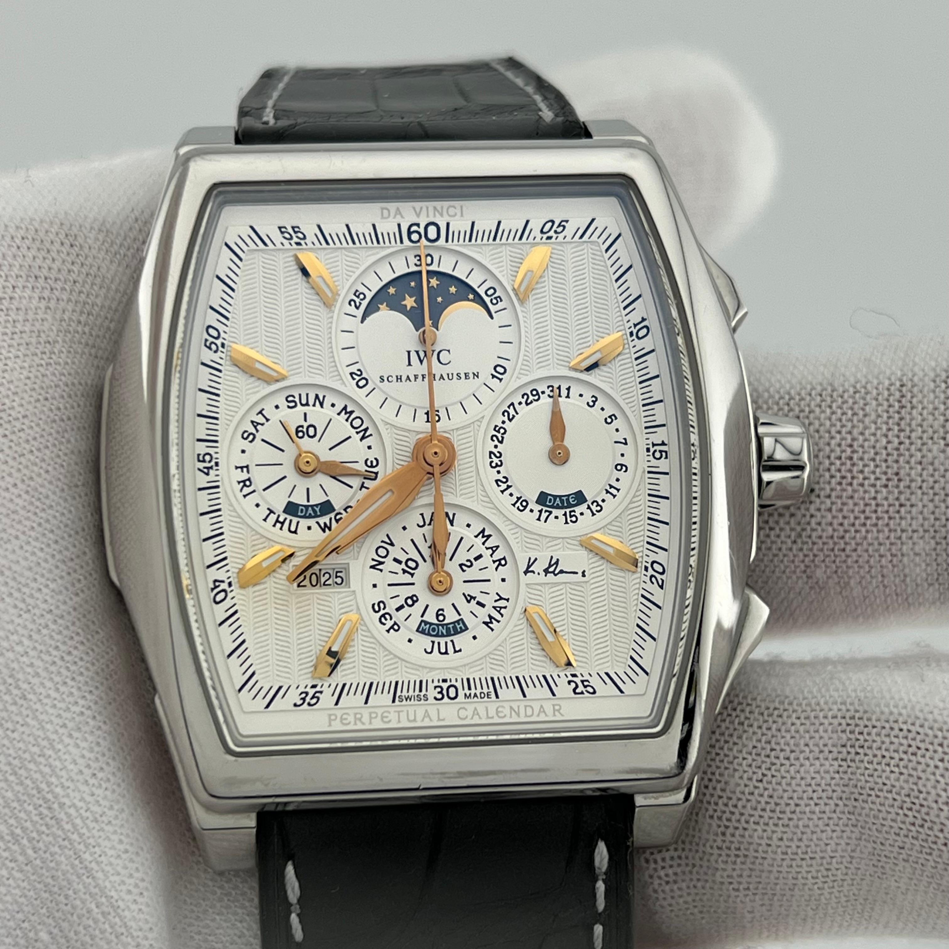 IWC Da Vinci Perpetual Calendar IW376207 Kurt Klaus Edition Steel Box Paper In Excellent Condition For Sale In San Diego, CA