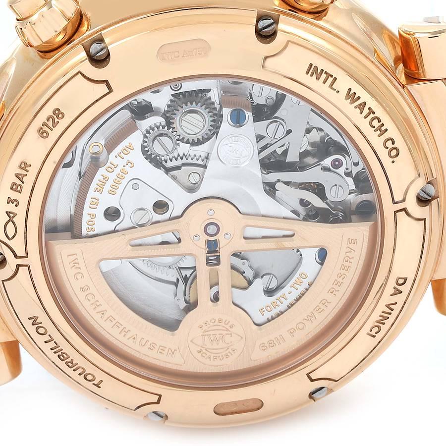 IWC Da Vinci Tourbillon FlyBack Retrograde Rose Gold Watch IW393101 Box Papers In Excellent Condition For Sale In Atlanta, GA