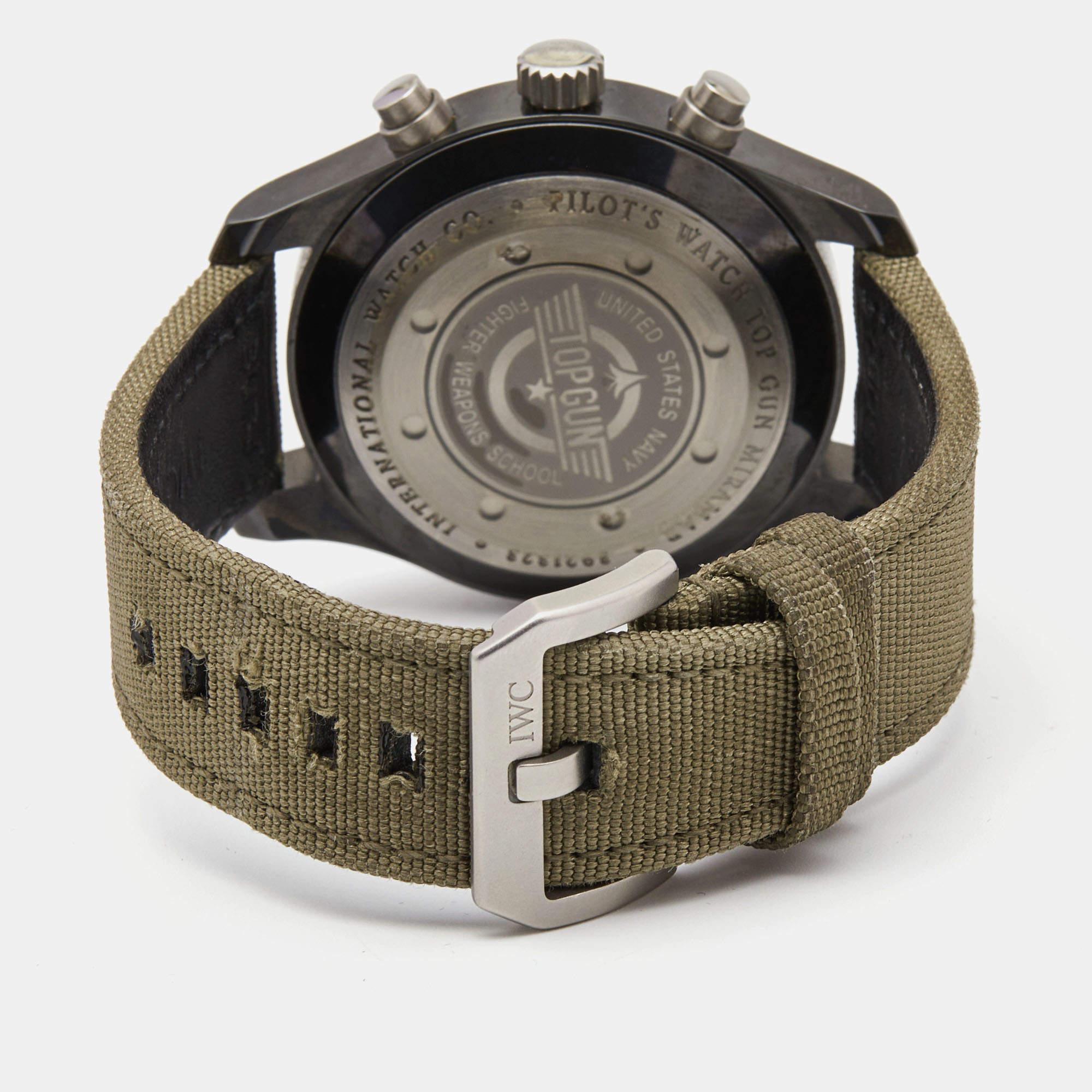 IWC Grey Ceramic Titanium Canvas Pilot Top Gun Miramar IW388002 Men's Wristwatch 2